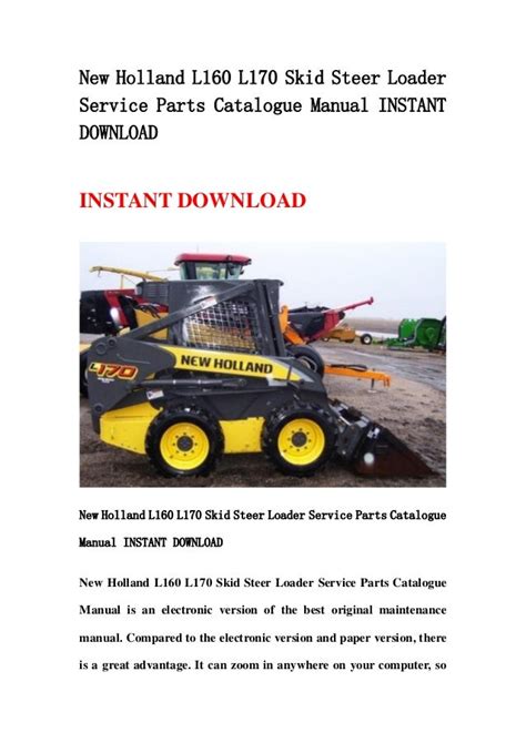 New Holland L160 L170 Skid Steer Loader Service Parts Catalogue Manual