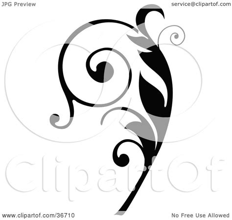 Clipart Illustration Of A Black Silhouetted Elegant Curly Leafy Scroll
