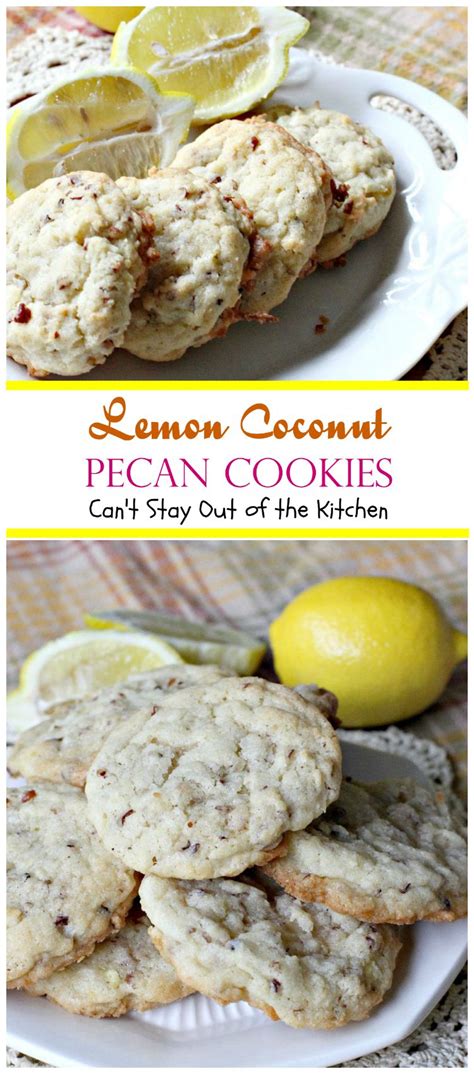 When it's ready to go, pour your powdered sugar onto a medium size plate or into a bowl, roll the cookie dough into balls, and then coat each dough ball in a ton of powdered sugar. Lemon Coconut Pecan Cookies - Can't Stay Out of the Kitchen