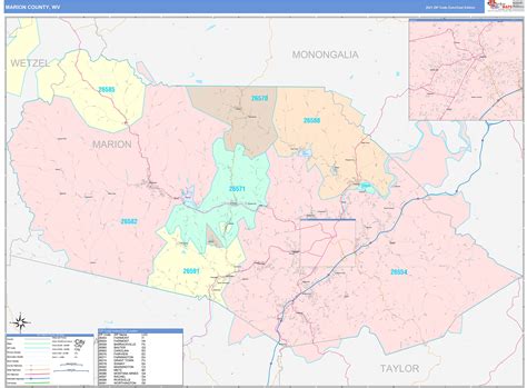 Marion County, WV Wall Map Color Cast Style by MarketMAPS - MapSales.com