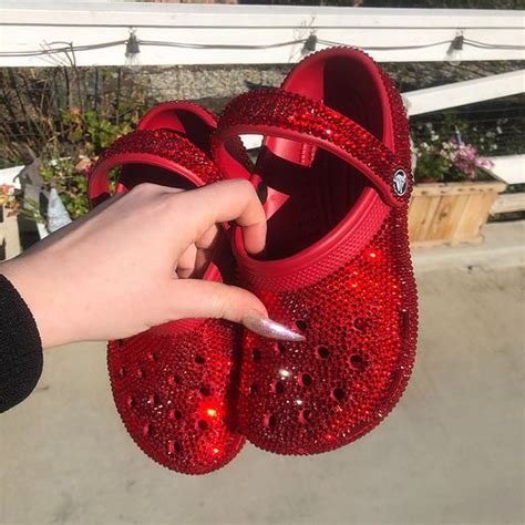 Rhinestone Blingd Up Crocs Fashion Red Crocs Girly Shoes