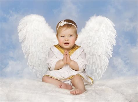 Angel Baby Wings Angelic Cupid Toddler Kid Clasped Hands Folded Stock