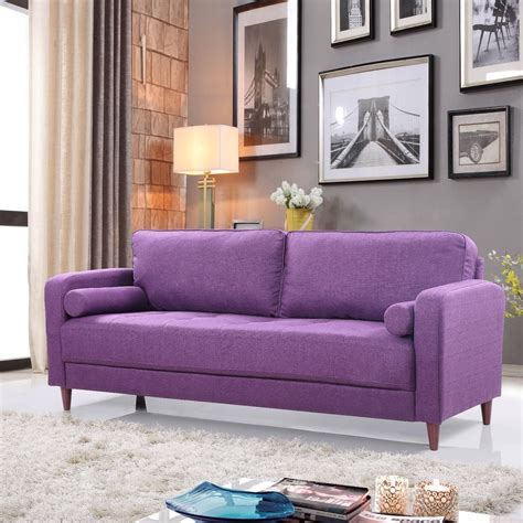 Mid Century Linen Sofa Purple Living Room Sofa Purple 649862743825