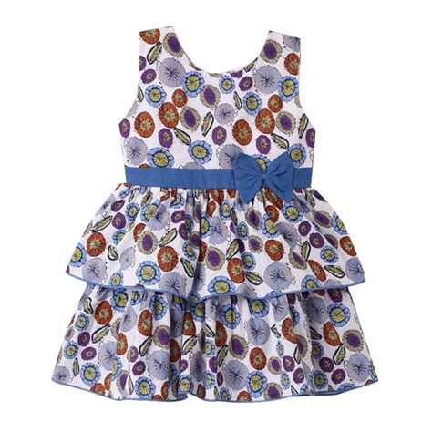 Buy Hopscotch Girls Cotton Floral Print Sleeveless Dress In Blue Color