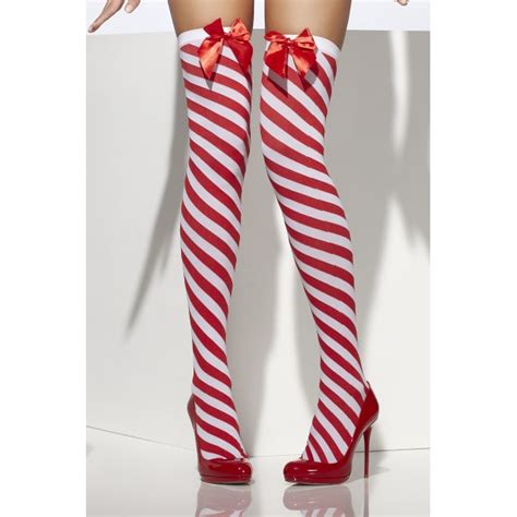 Candy Stripe Thigh High Stockings Red And White Hidden Corner Fancy Dress