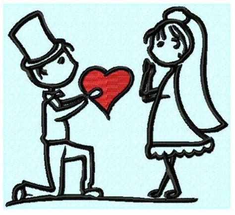 Stick People Groom And Bride Love Heart Embroidery Design 2 Sizes