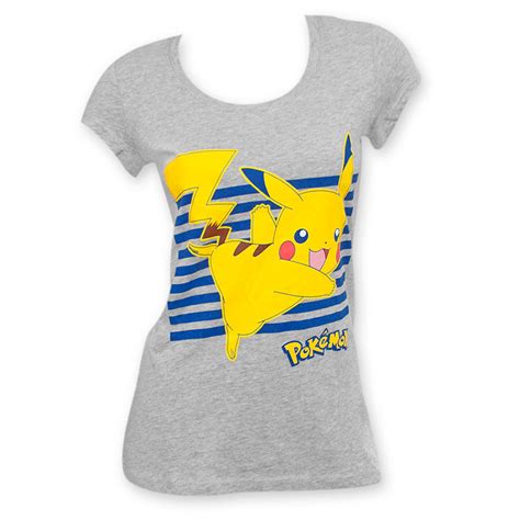 Pokemon Grey Women S Pikachu Stripes Tee Shirt