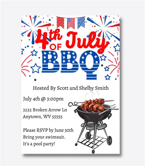 Free Printable 4th Of July Party Invitation Editable Template Cassie