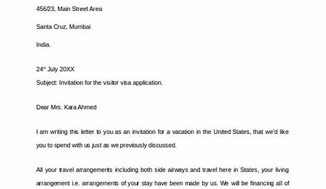 sample visa invitation letter