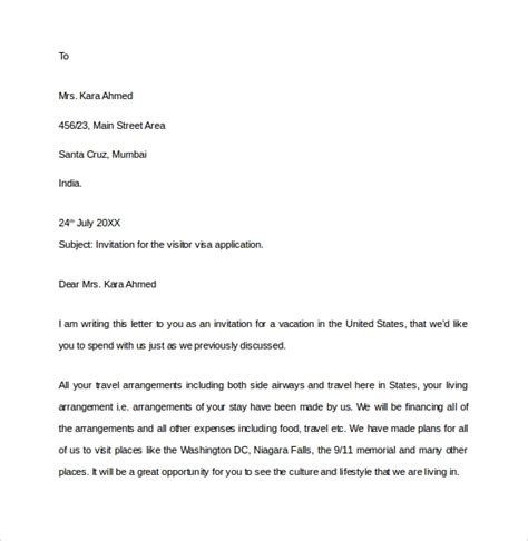 Recommendation letter for visa sample 2 to the embassy of usa, this is to guarantee that daniel, holding identification number (job id, and visa id), has been working at (job designation and company name) for as long as 5 years and 2 months. FREE 11+ Invitation Letters for US Visa in PDF | MS Word ...