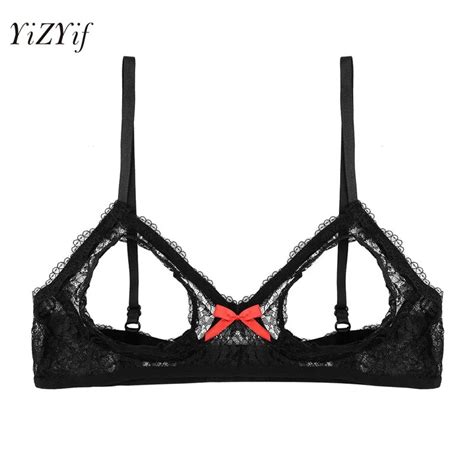 Yizyif Sexy Women Lingerie Lace Floral Open Cup Exposed Bare See