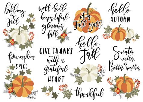 Autumn Fall Lettering Quote Clipart Pumpkin Thanksgiving