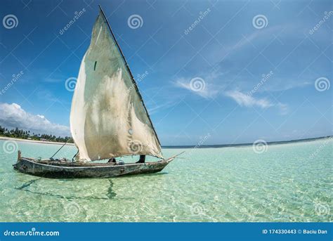 Traditional Sail Catamaran Boat On The Sea In Africa Wooden Sail Boat