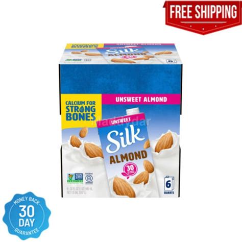 Silk Shelf Stable Unsweetened Almond Milk Pack Of 6 1 Quart Free