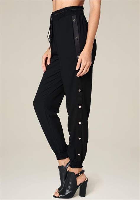 Bebe Synthetic Snap Jogger Pants In Black Lyst