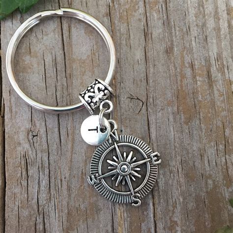 Compass Keychain Compass Initial Key Ring Personalized Etsy Australia