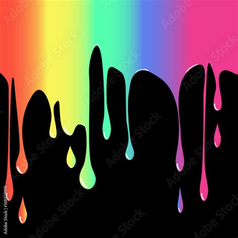 Rainbow Color Paint Dripping And Leaking On Black Background Stock
