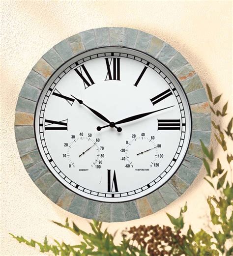 Natural Slate Framed Wall Clock With Temperature And Humidity Wind