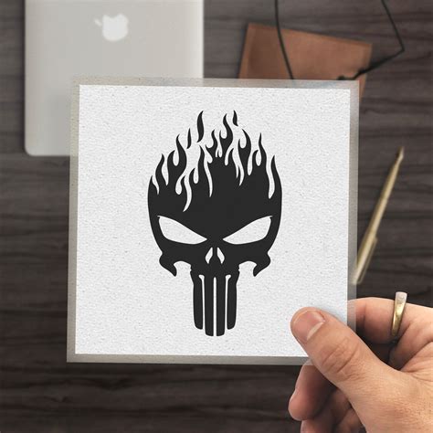 Flame Punisher Skull Decal Sticker And Heat Transfer T For Etsy
