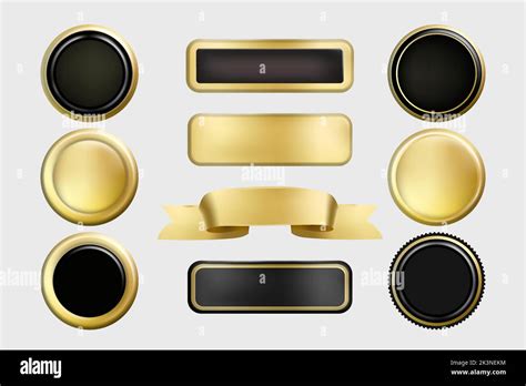 Gold Foil Texture 3d Buttons Set Vector Stamp Golden Elegant Shiny