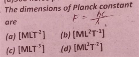 The Dimensions Of Planck Constant Are Eλhc Filo