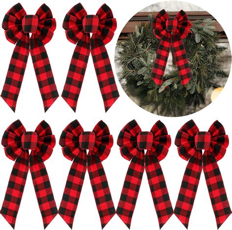 Eboot Buffalo Plaid Wreath Bow Halloween Black And Red