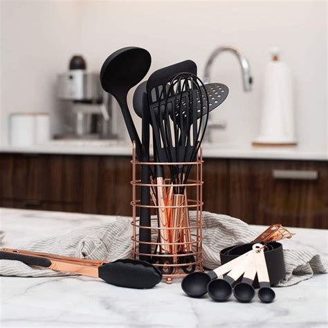 Black and Copper Cooking Utensils with Stainless Steel ...