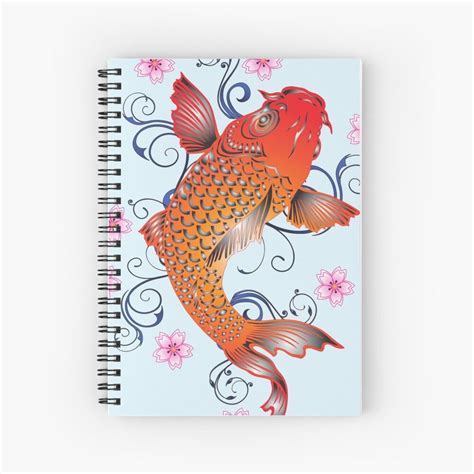 Red Orange Koi Fish With Pink Flowers Spiral Notebook By Printmellctx