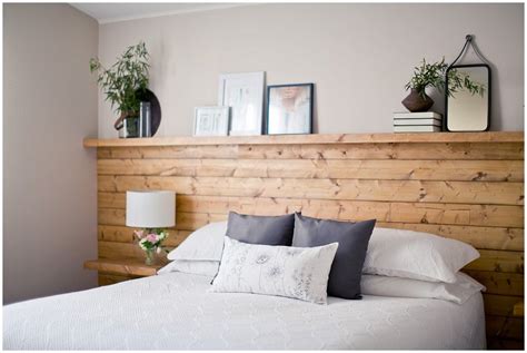 Shiplap headboard floating headboard headboard with shelves floating nightstand headboard ideas shelf nightstand modern headboard diy wooden headboard wooden shiplap headboard wall with floating nightstand shelves. Natural wood shiplap headboard wall with floating ...