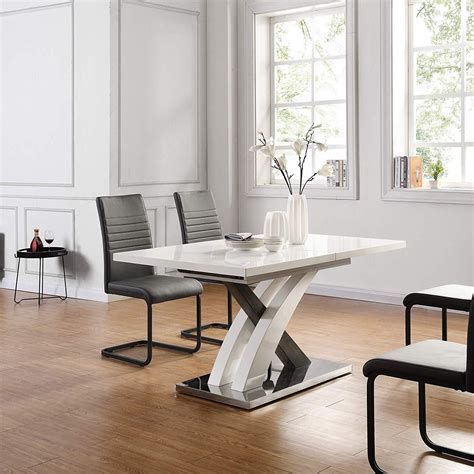 Basel High Gloss White Extendable Dining Table 6 To 8 Seater With Stai