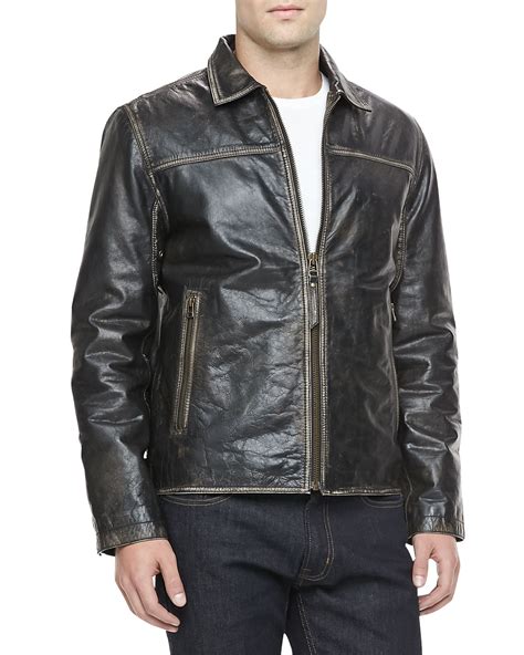 Andrew Marc Distressed Leather Moto Jacket Black In Black For Men Lyst