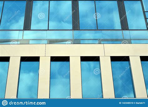 Modern Office Building Facade Abstract Fragment Shiny Windows In Steel