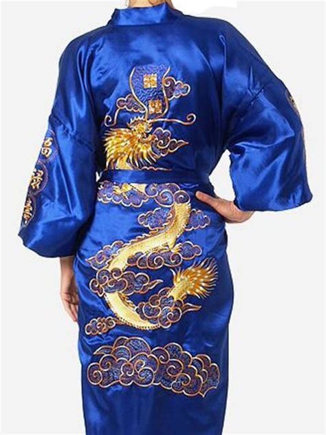 Free Shipping Blue Chinese Traditional Mens Silk Satin Robe Embroidery