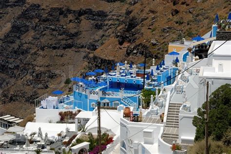 White And Blue Buildings In Santorini Stock Photo