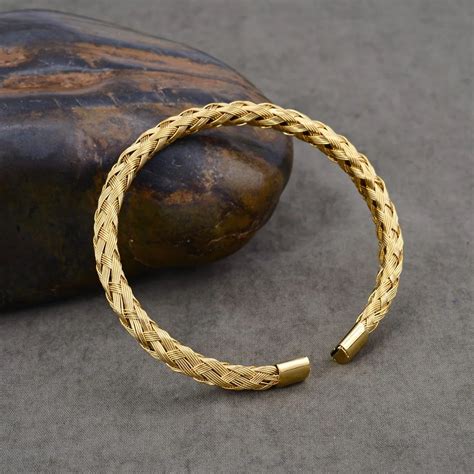 Braided Bracelet Dubai Jewelry 18k Gold Plated Cuff Bangle Custom Woven