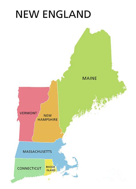 New England Region Colored Political Map Digital Art By Peter Hermes