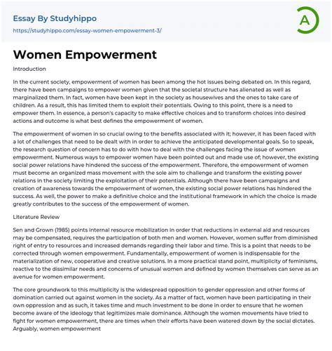 Women Empowerment Essay Example