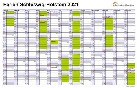 Jahreskalender 2021 mit feiertagen und kalenderwochen jahreskalender 2021, 2 din a4 seiten, quer. Ferien Schleswig-Holstein 2021 - Ferienkalender zum Ausdrucken
