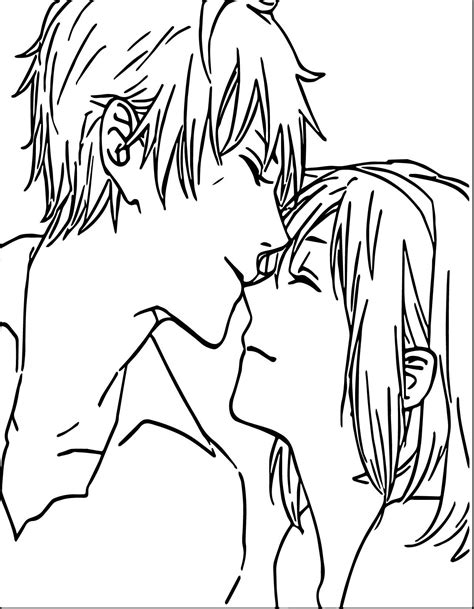 Anime Couples Cuddling Drawings Sketch Coloring Page