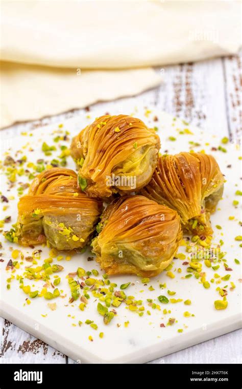 Mussel Baklava With Pistachio Close Up Traditional Middle Eastern