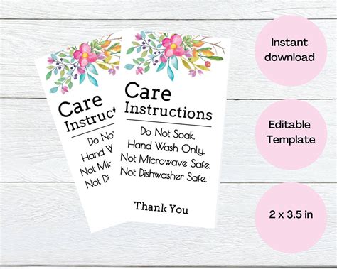 Cup Care Instruction Insert Vinyl Products Care Card Ready Etsy