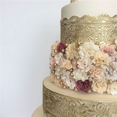 Amy Beck Cake Design Chicago Il Gold Lace Detail Cake Design