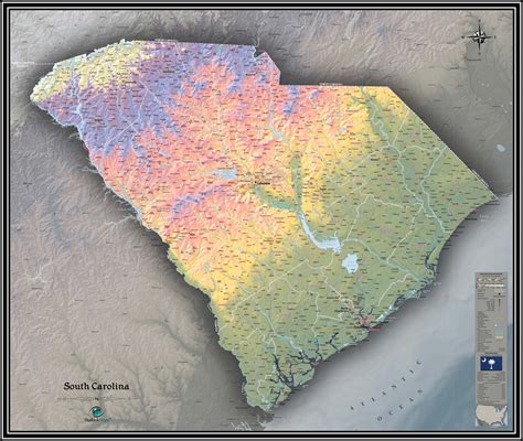 South Carolina Physical Wall Map By Outlook Maps Mapsales
