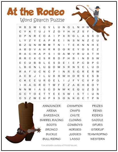 At The Rodeo Word Search Puzzle Print It Free