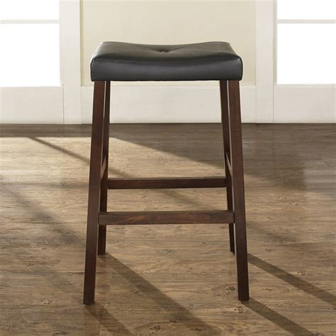 Upholstered Saddle Seat Bar Stool With 29 Inch Seat Vintage Mahogany Set Of 2 Dcg Stores