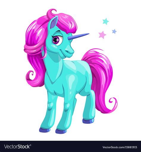 Cute Cartoon Blue Unicorn With Pink Hair Vector Image