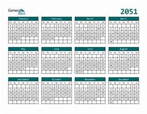 Free 2051 Calendars In Pdf Word Excel