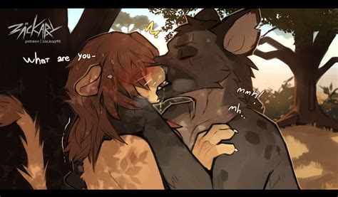 Rule 34 Hyaenid Hyena Kissing Lion Malemale Savanna Tagme Text Zackary911 5386606