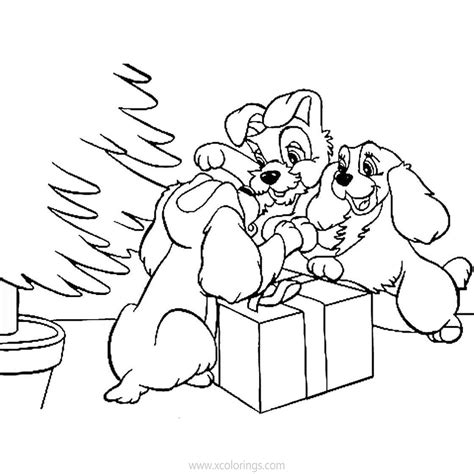 Lady And The Tramp Coloring Pages Christmas Present