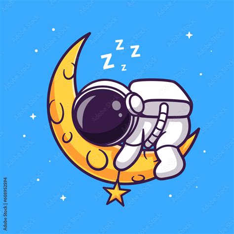 Cute Astronaut Sleeping On Moon With Star Cartoon Vector Icon